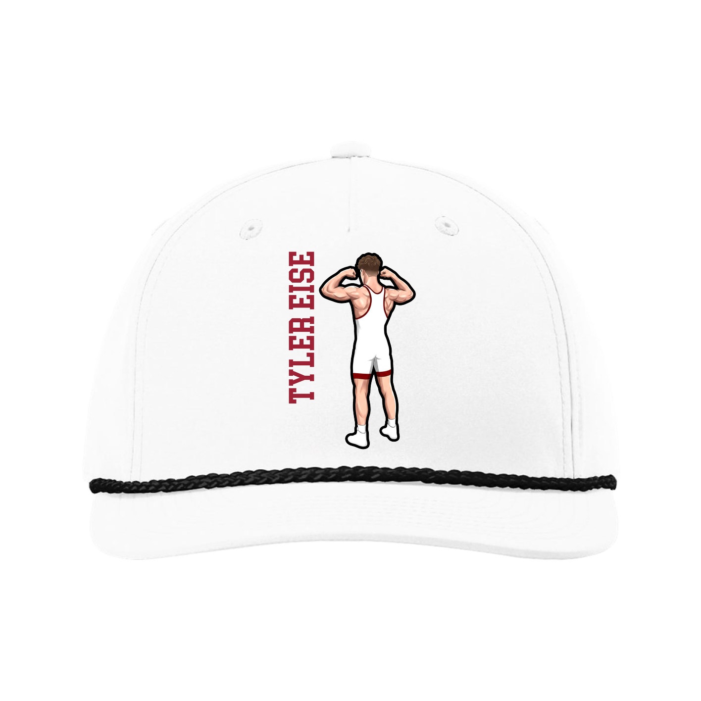 Five-Panel Classic Rope Cap — Name Vertical in White