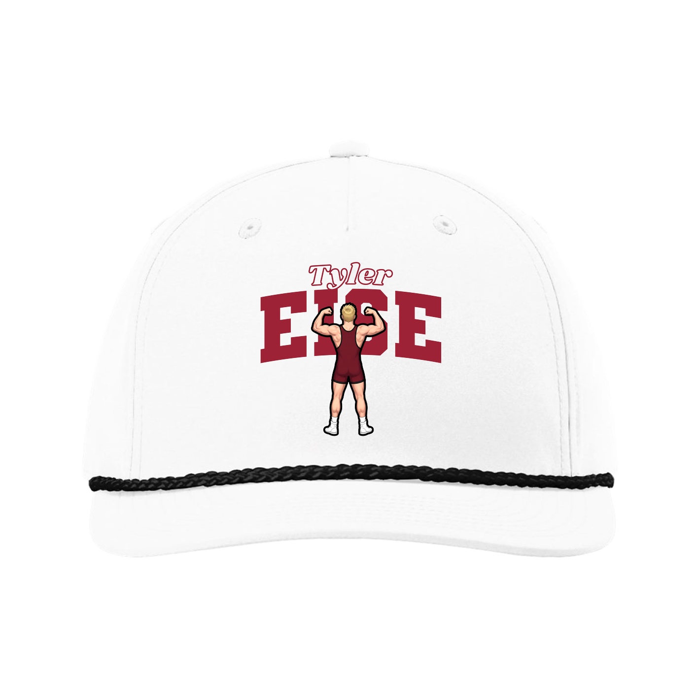 Five-Panel Classic Rope Cap — Name Arch in White