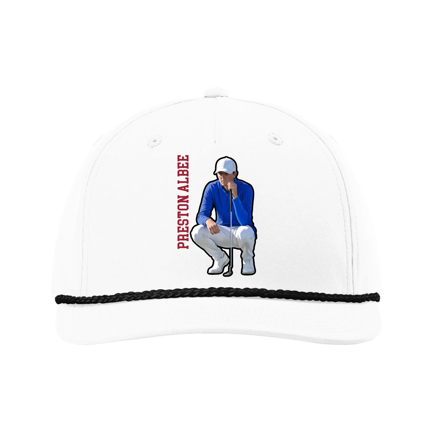 Five-Panel Classic Rope Cap — Name Vertical in White