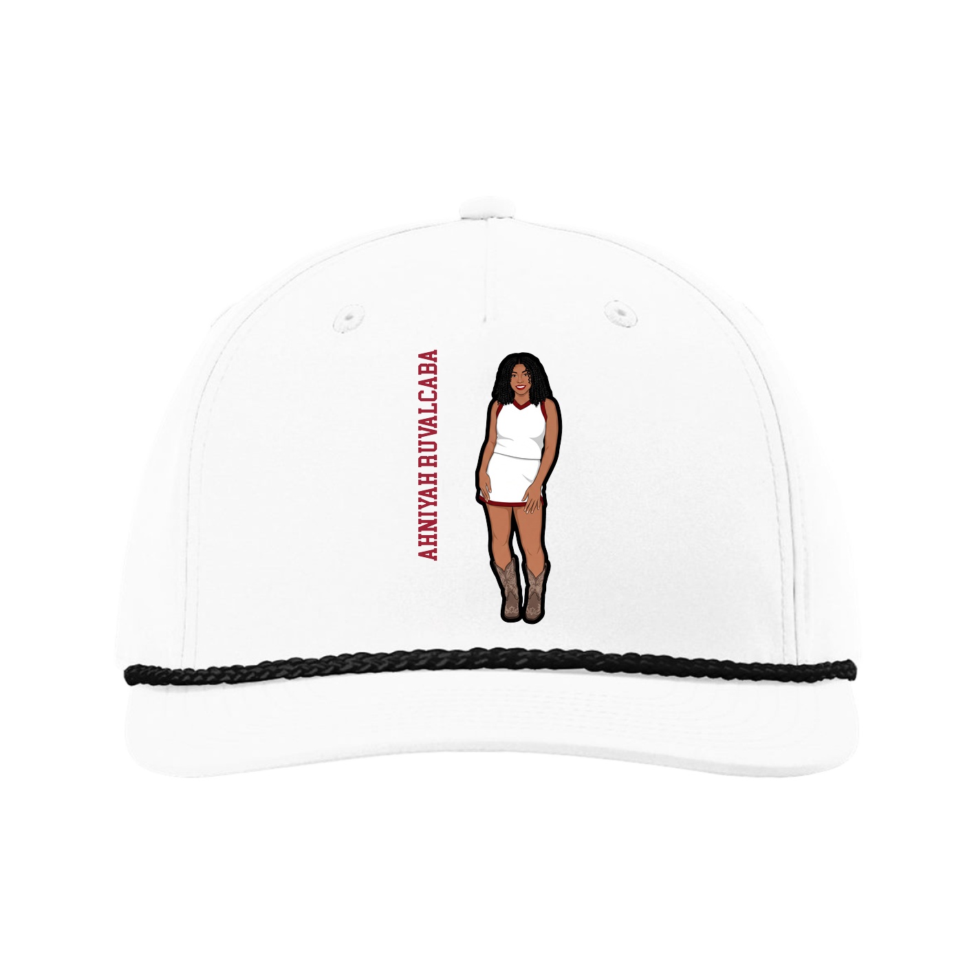 Five-Panel Classic Rope Cap — Name Vertical in White