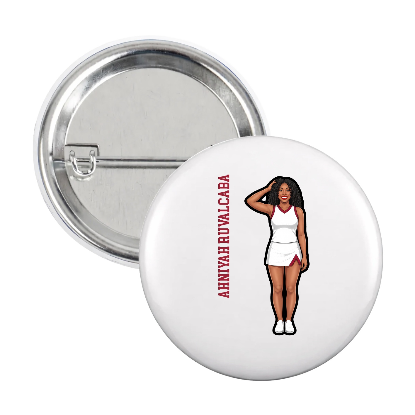 Game Day Button — Name Vertical in White