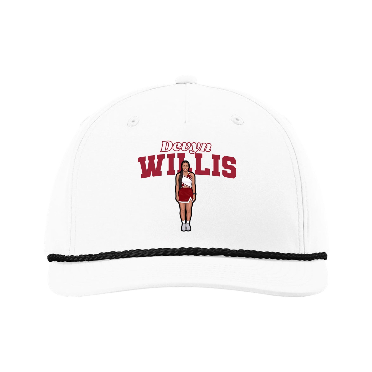Five-Panel Classic Rope Cap — Name Arch in White