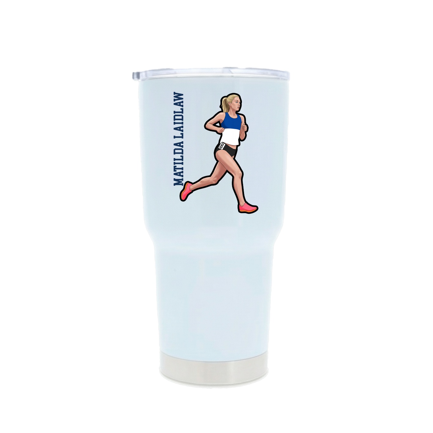 30oz Stainless Steel Tumbler — Name Vertical in White