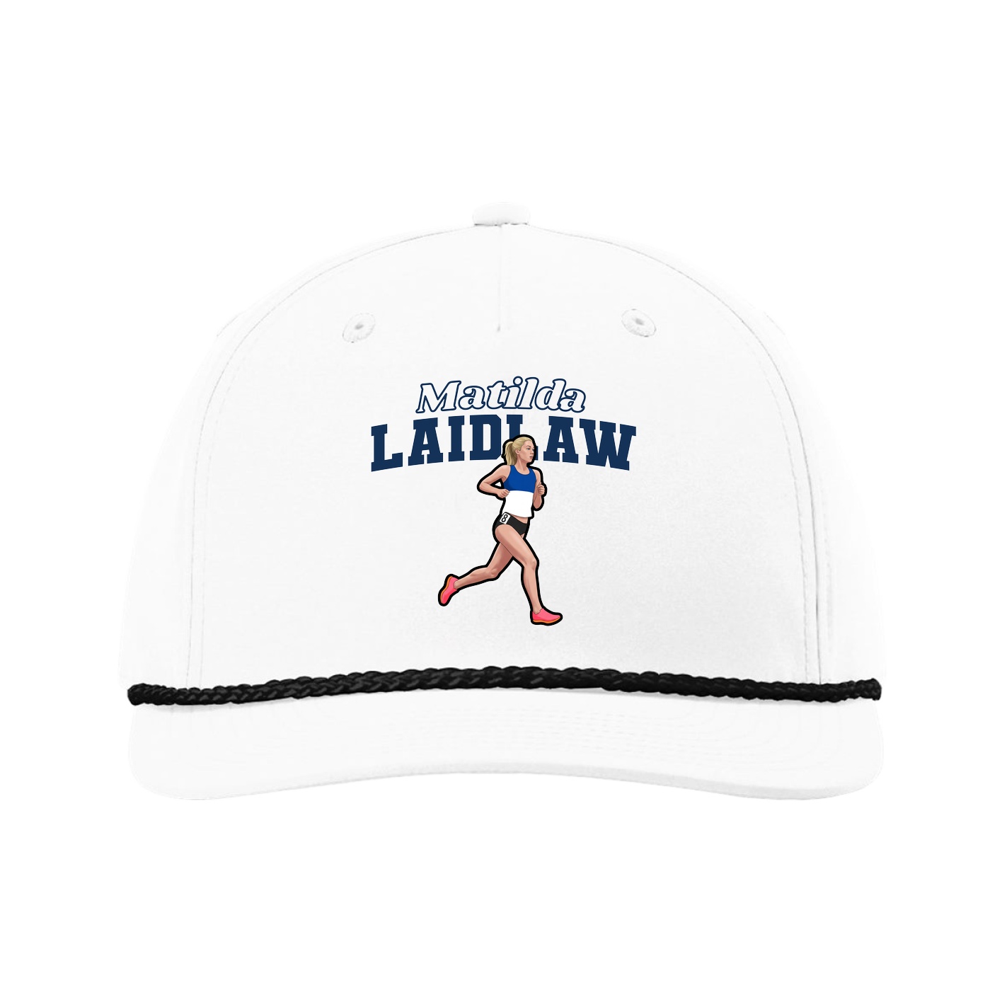 Five-Panel Classic Rope Cap — Name Arch in White