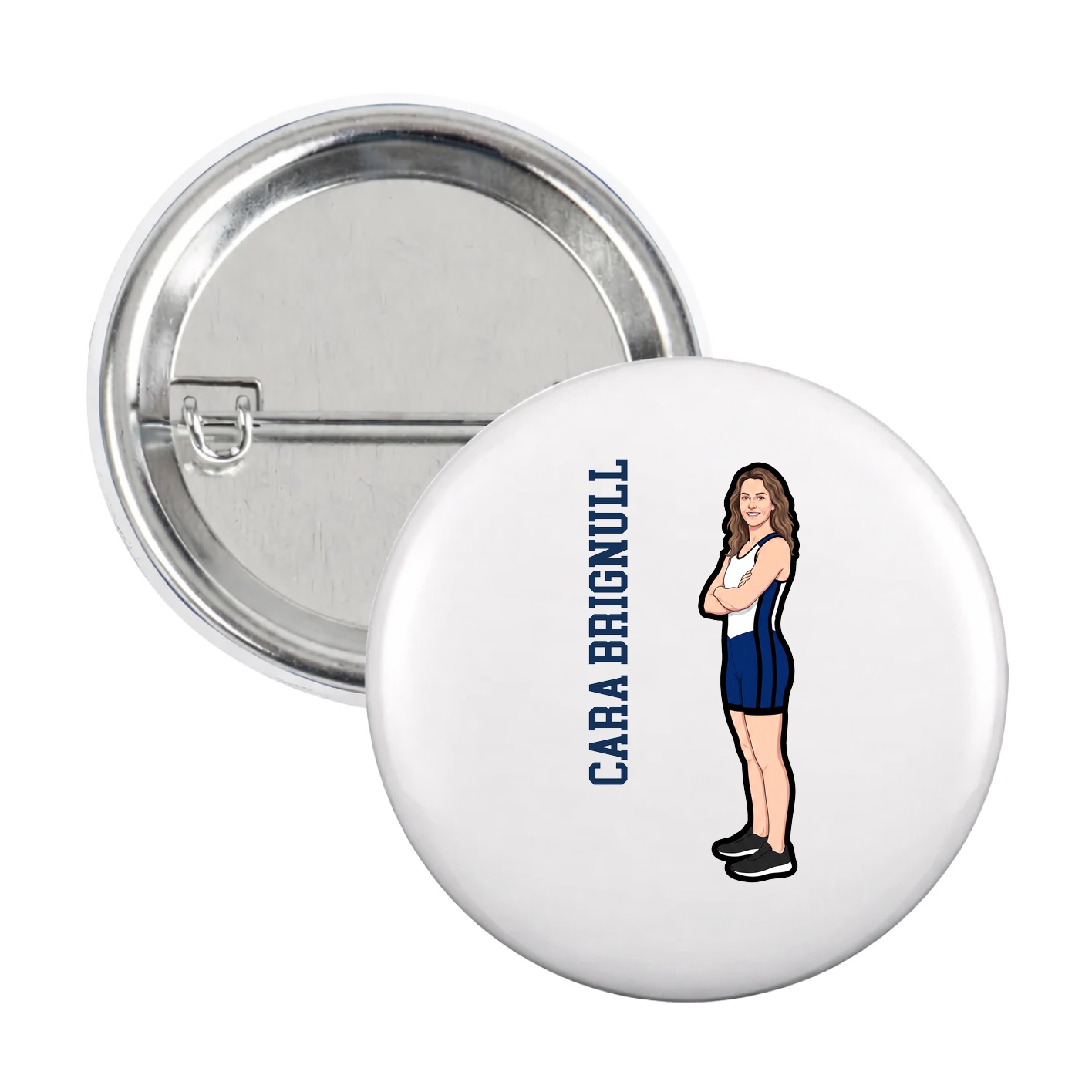 Game Day Button — Name Vertical in White