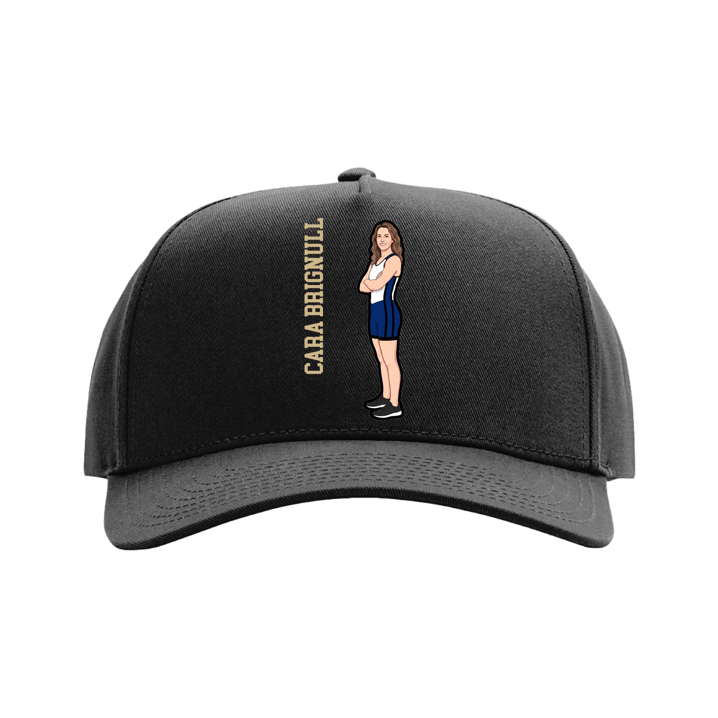Full Fabric Five-Panel Champ Cap — Name Vertical in Black
