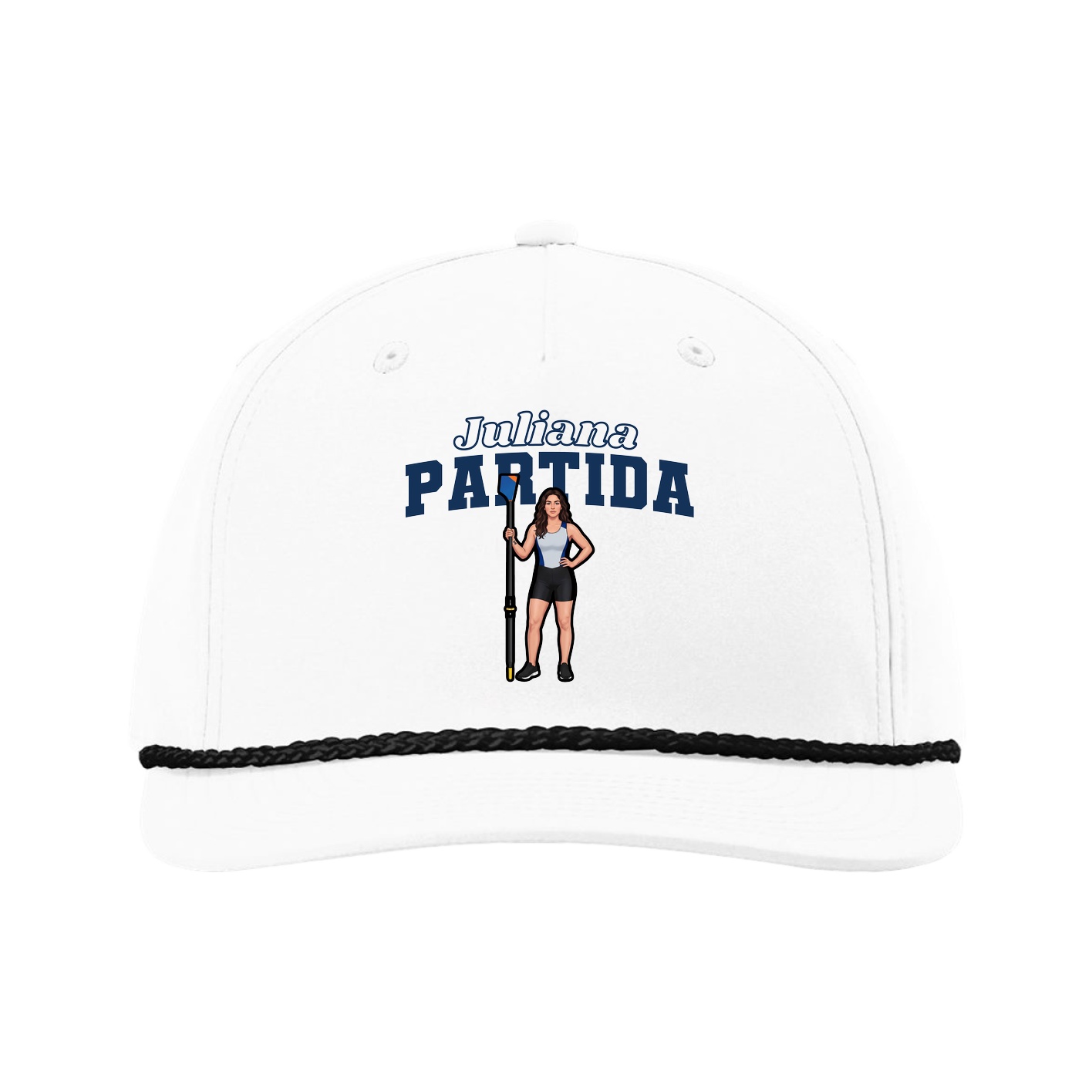 Five-Panel Classic Rope Cap — Name Arch in White