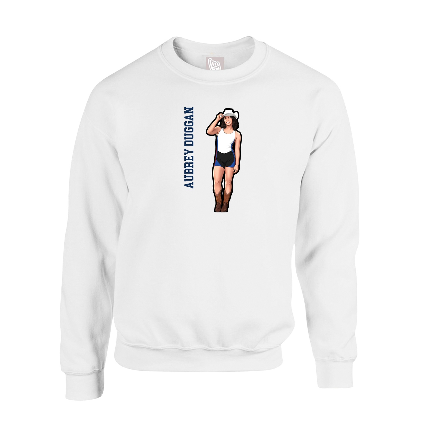 Fleece Crew — Name Vertical in White