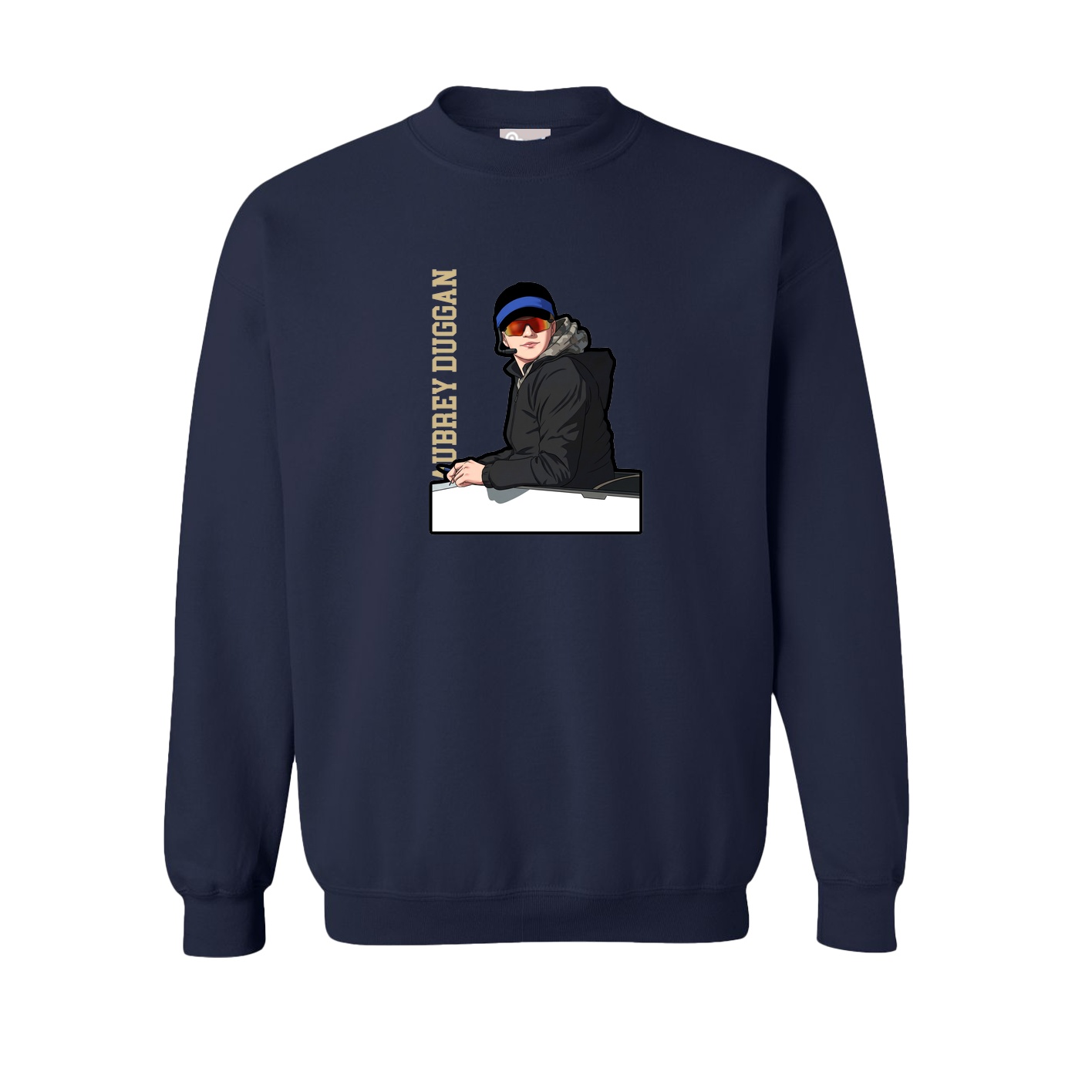 Fleece Crew — Name Vertical in Navy