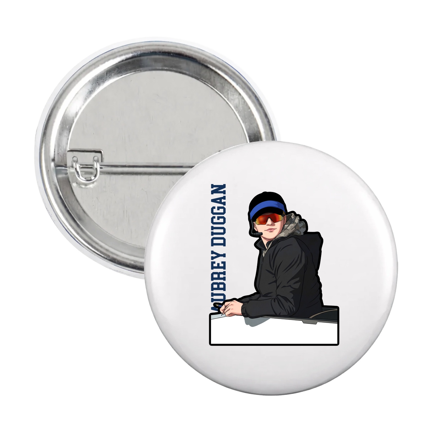 Game Day Button — Name Vertical in White