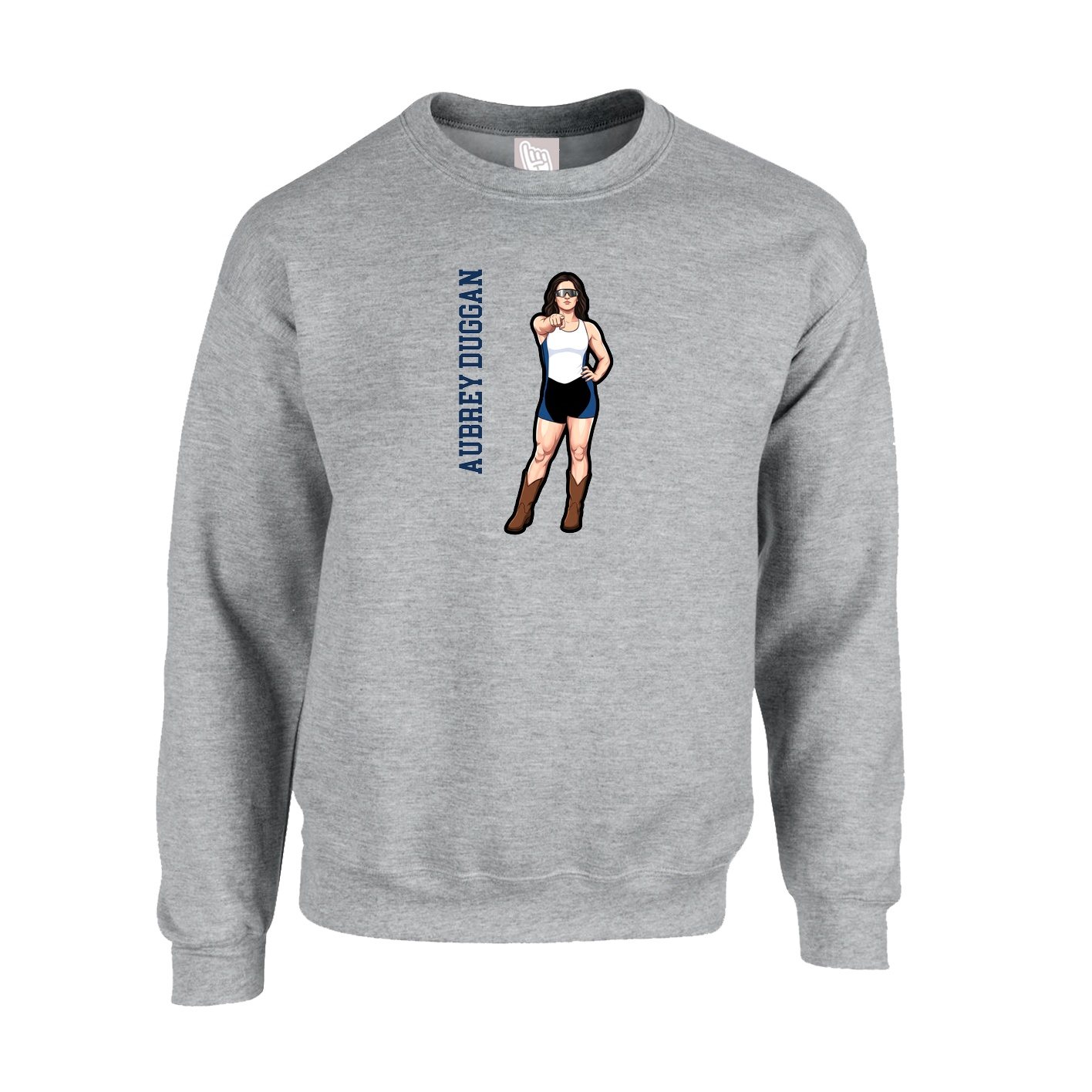 Fleece Crew — Name Vertical in Grey