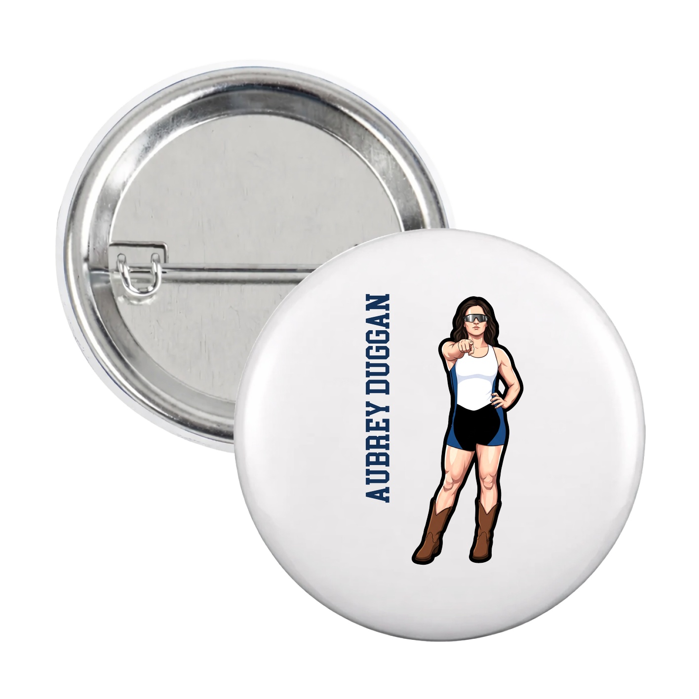Game Day Button — Name Vertical in White