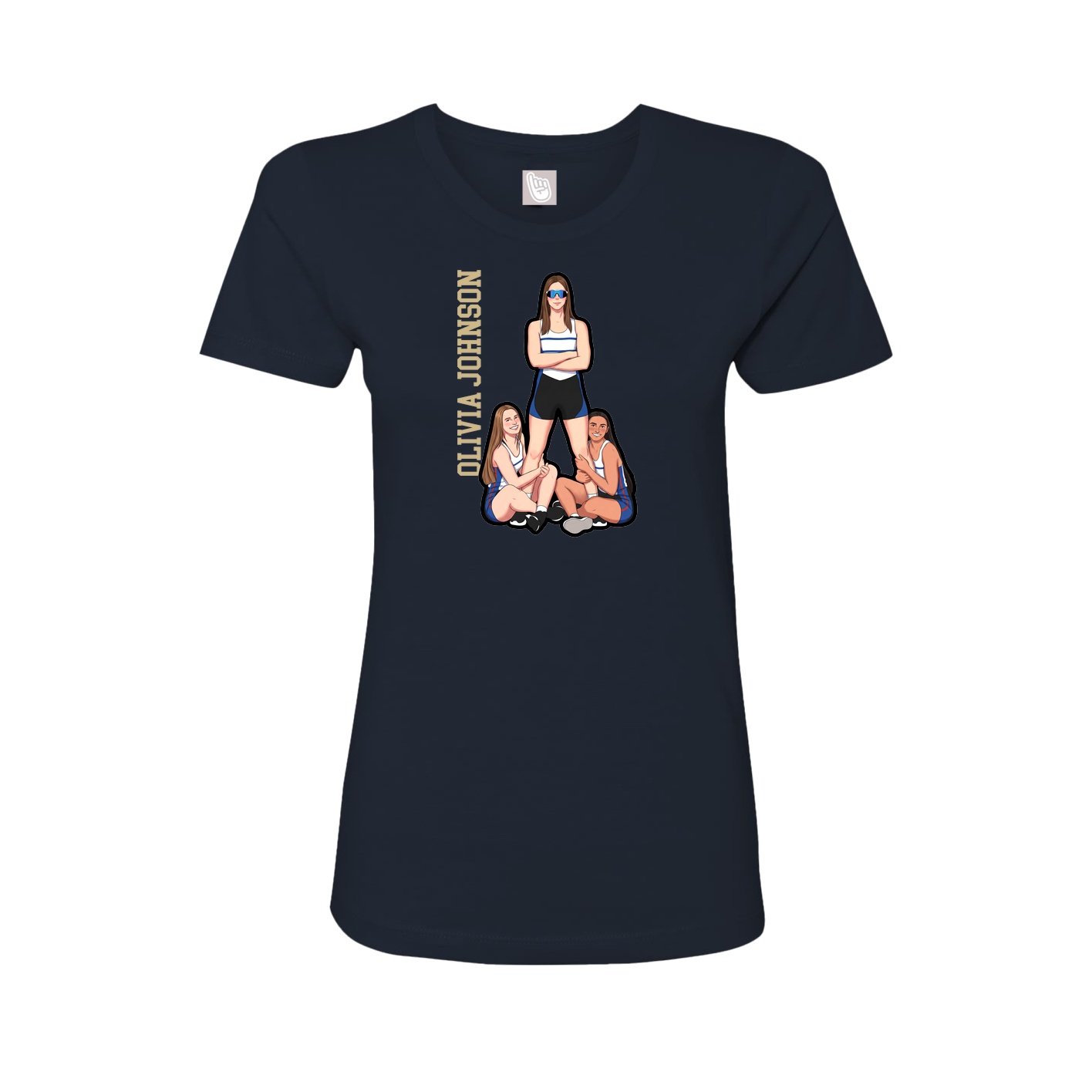 Fitted Women's Tee — Name Vertical in Navy