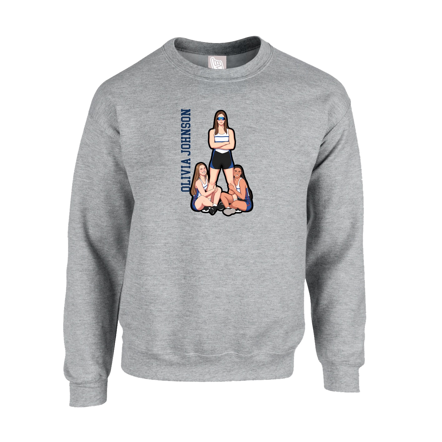 Fleece Crew — Name Vertical in Grey