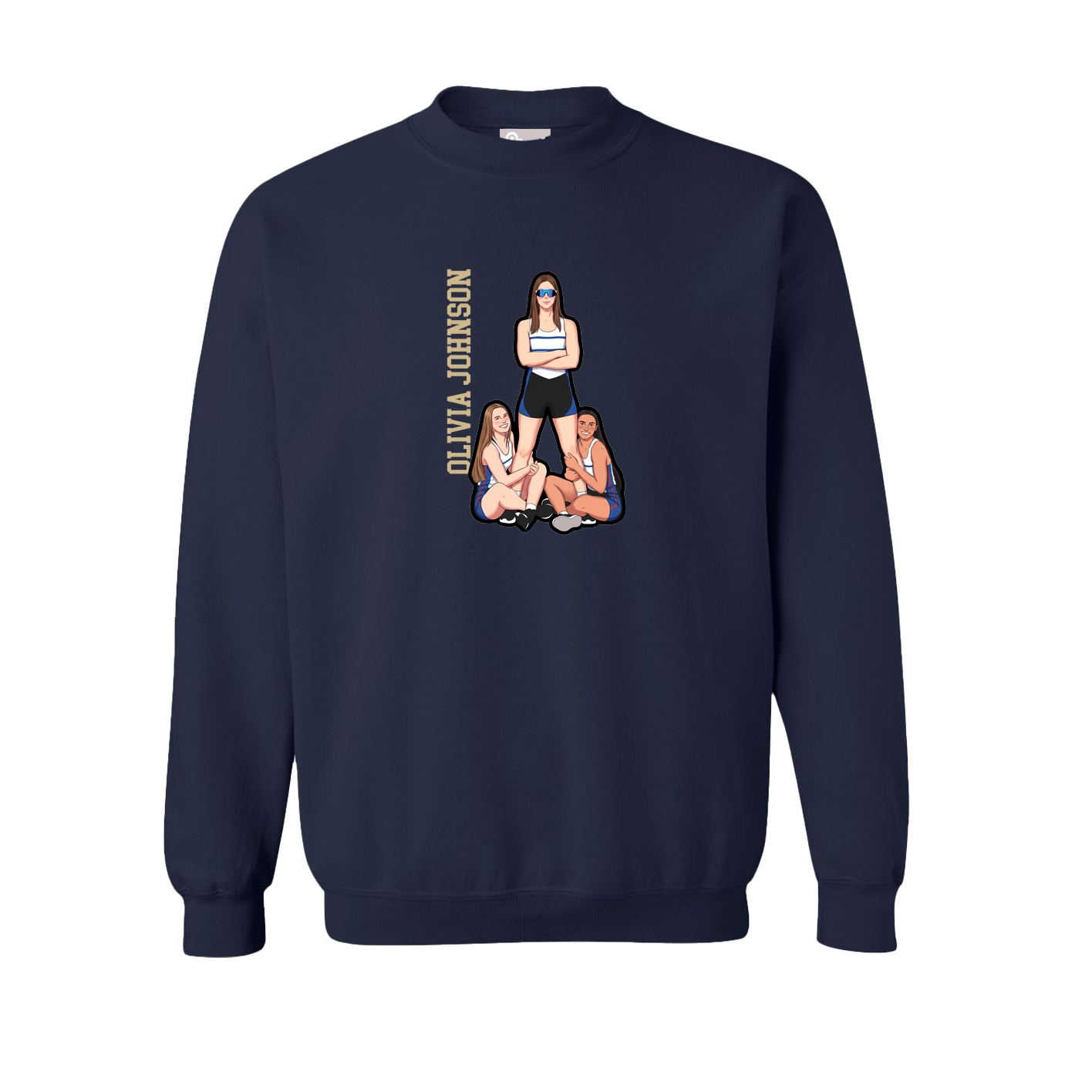 Fleece Crew — Name Vertical in Navy