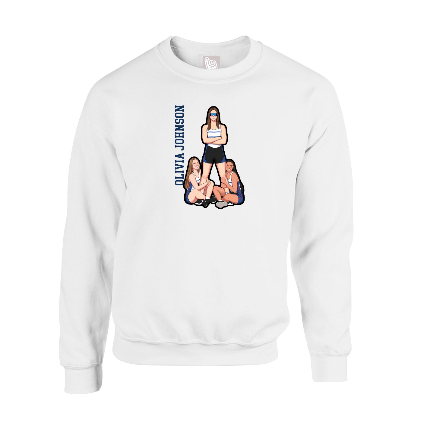 Fleece Crew — Name Vertical in White