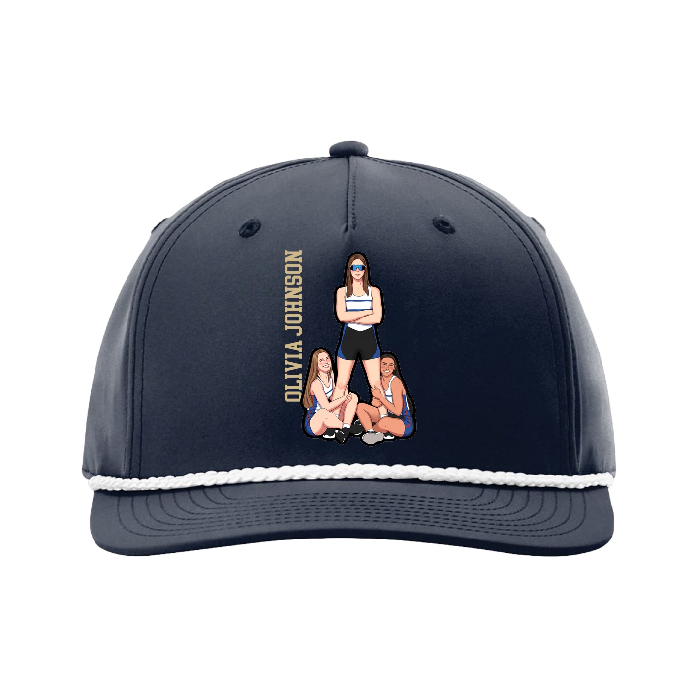 Five-Panel Classic Rope Cap — Name Vertical in Navy