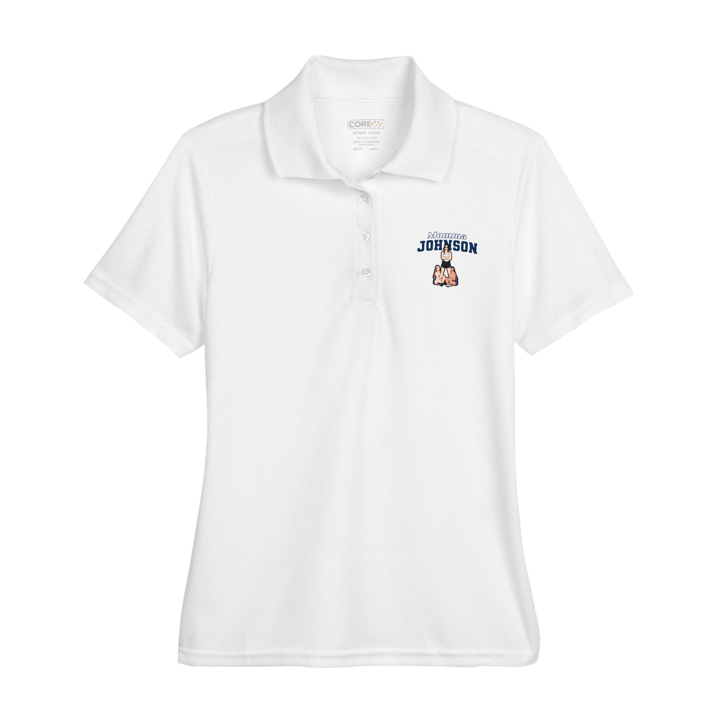 Womens Performance Polo — Mothers Day Block in White