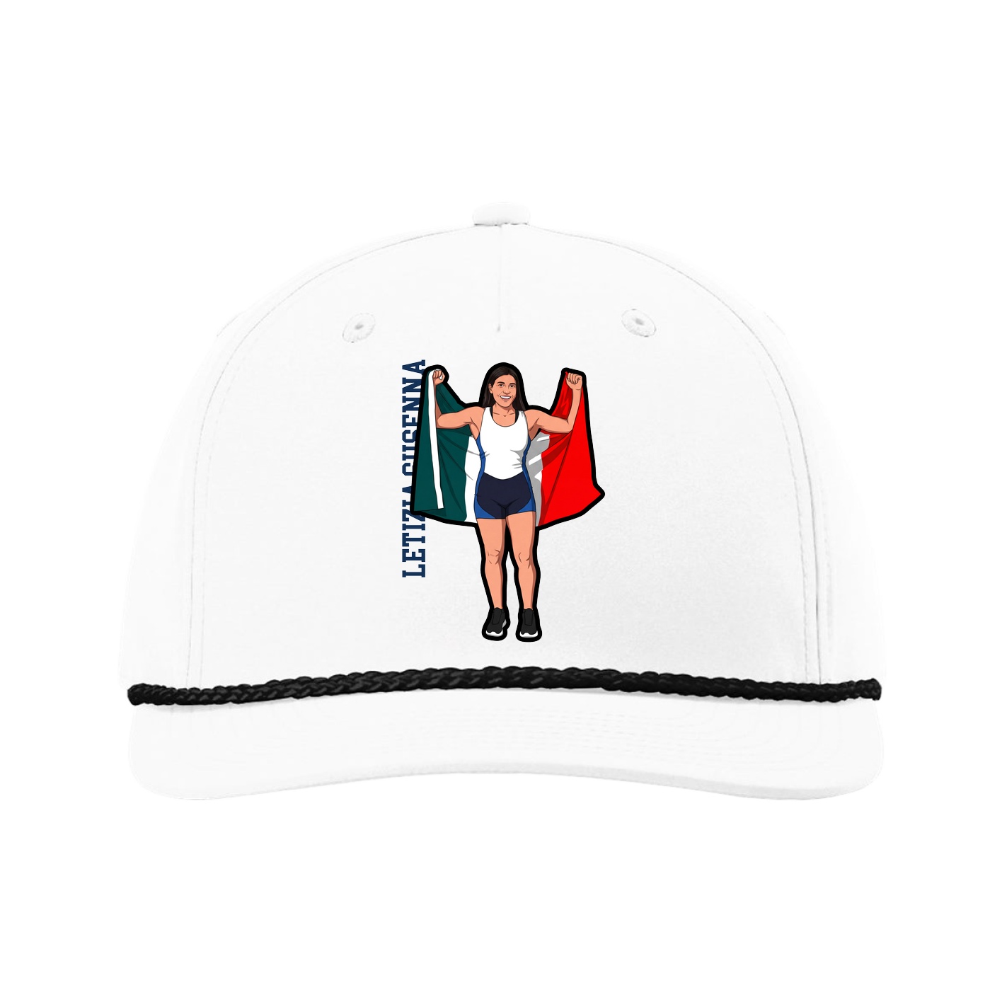 Five-Panel Classic Rope Cap — Name Vertical in White