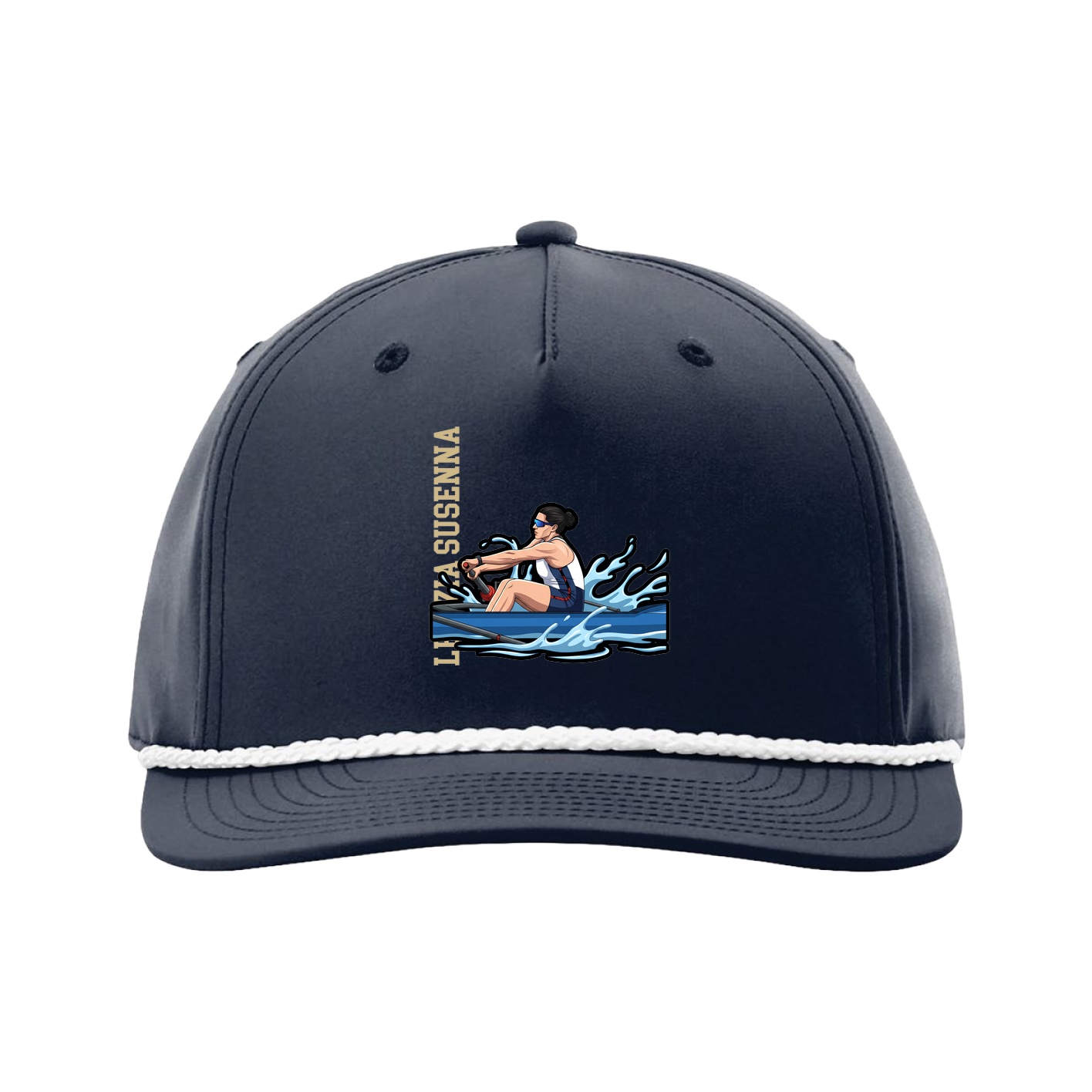 Five-Panel Classic Rope Cap — Name Vertical in Navy