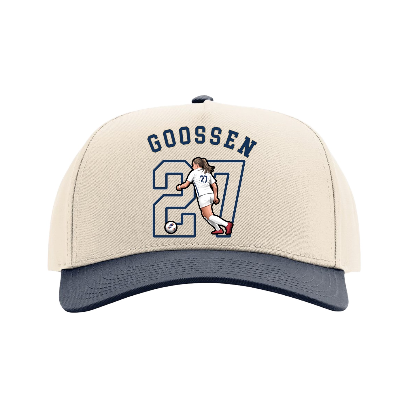 Full Fabric Five-Panel Champ Cap — Shirsey Arch in Cream/Navy