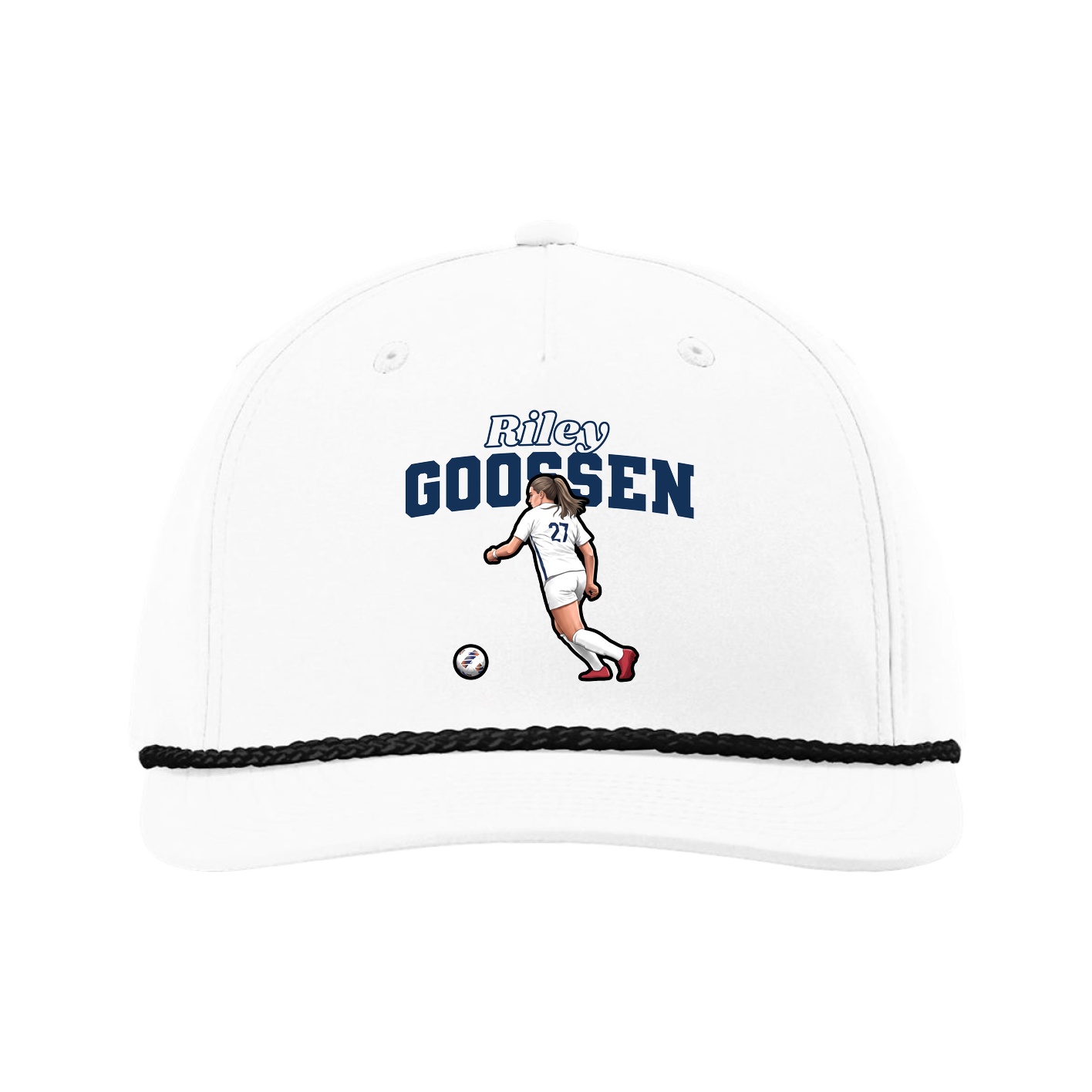 Five-Panel Classic Rope Cap — Name Arch in White