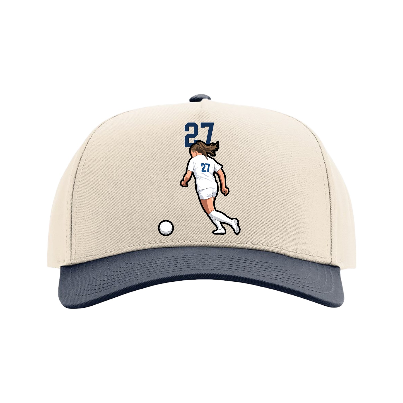 Full Fabric Five-Panel Champ Cap — Number Top in Cream/Navy