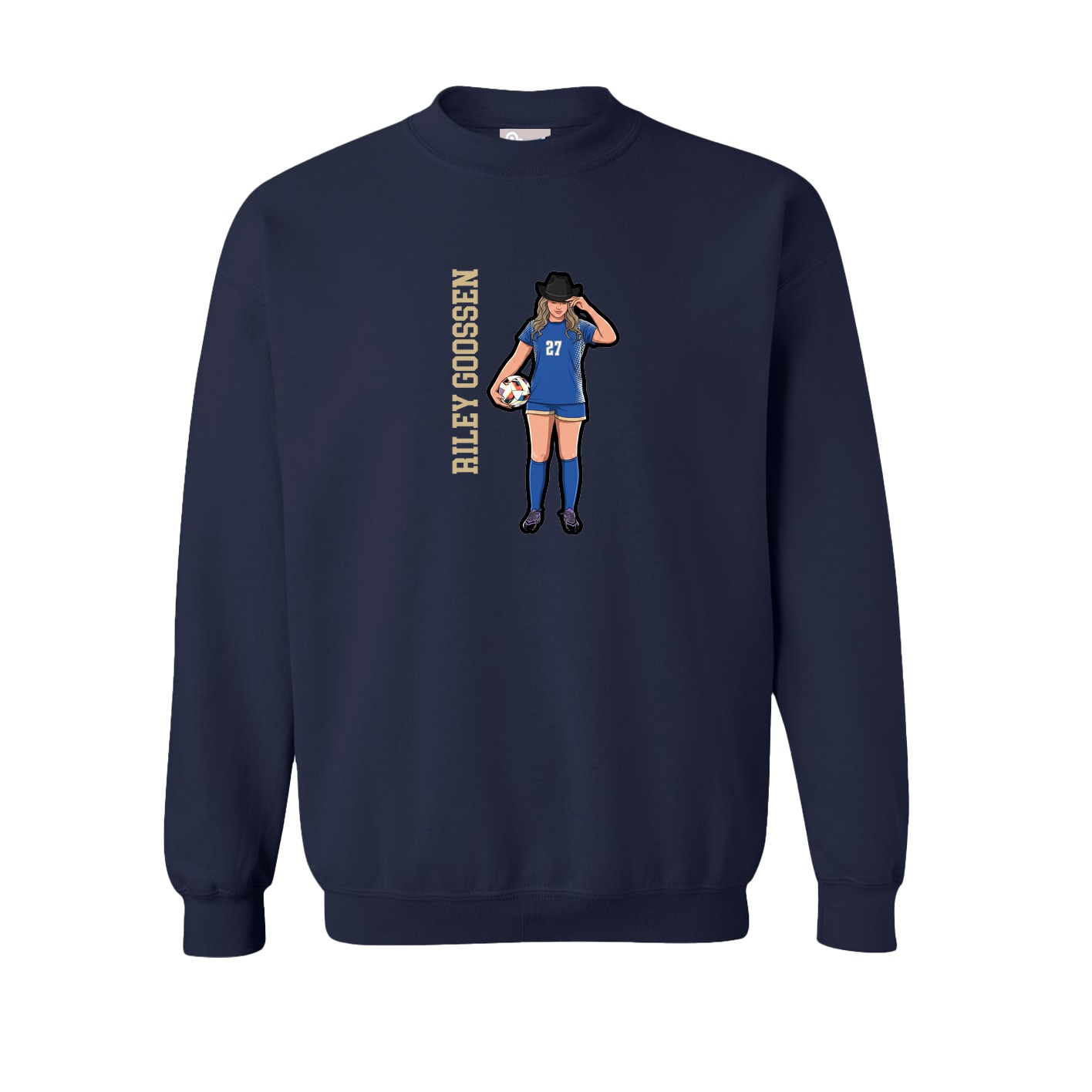 Fleece Crew — Name Vertical in Navy