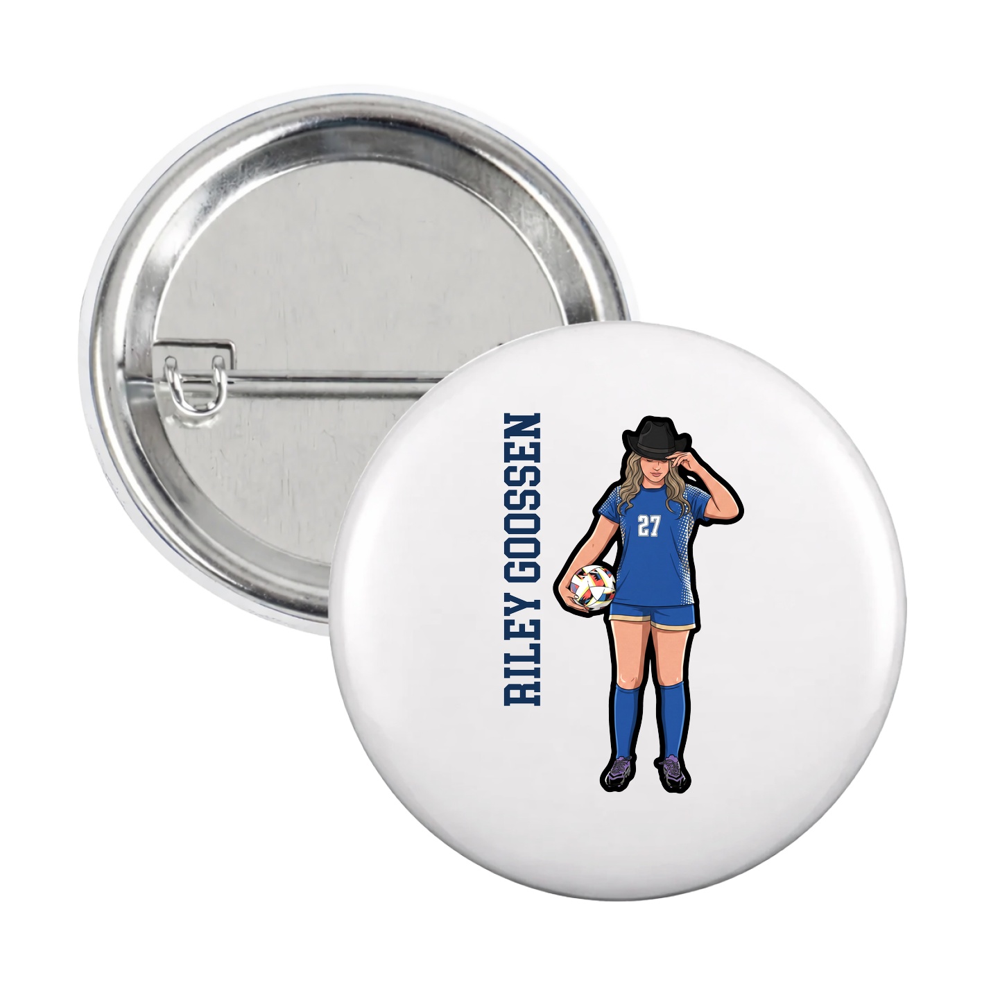 Game Day Button — Name Vertical in White