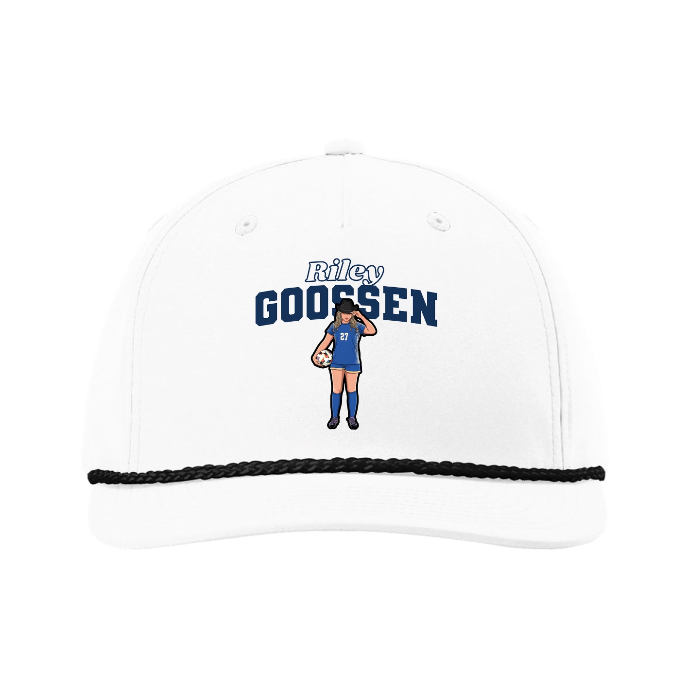 Five-Panel Classic Rope Cap — Name Arch in White