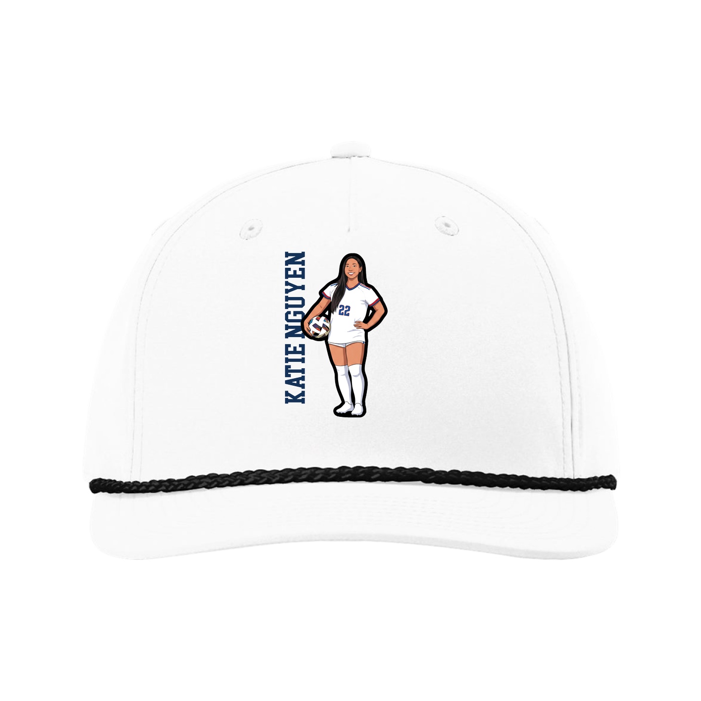 Five-Panel Classic Rope Cap — Name Vertical in White