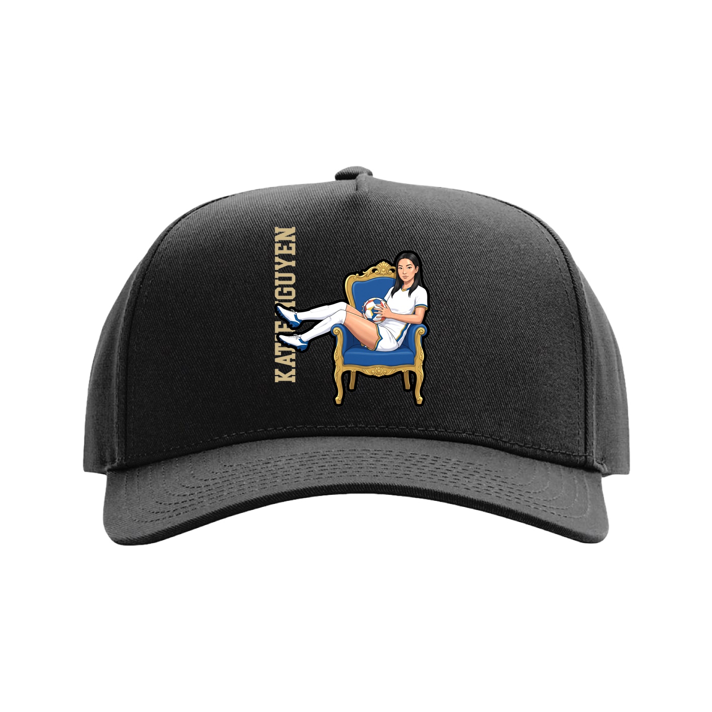 Full Fabric Five-Panel Champ Cap — Name Vertical in Black