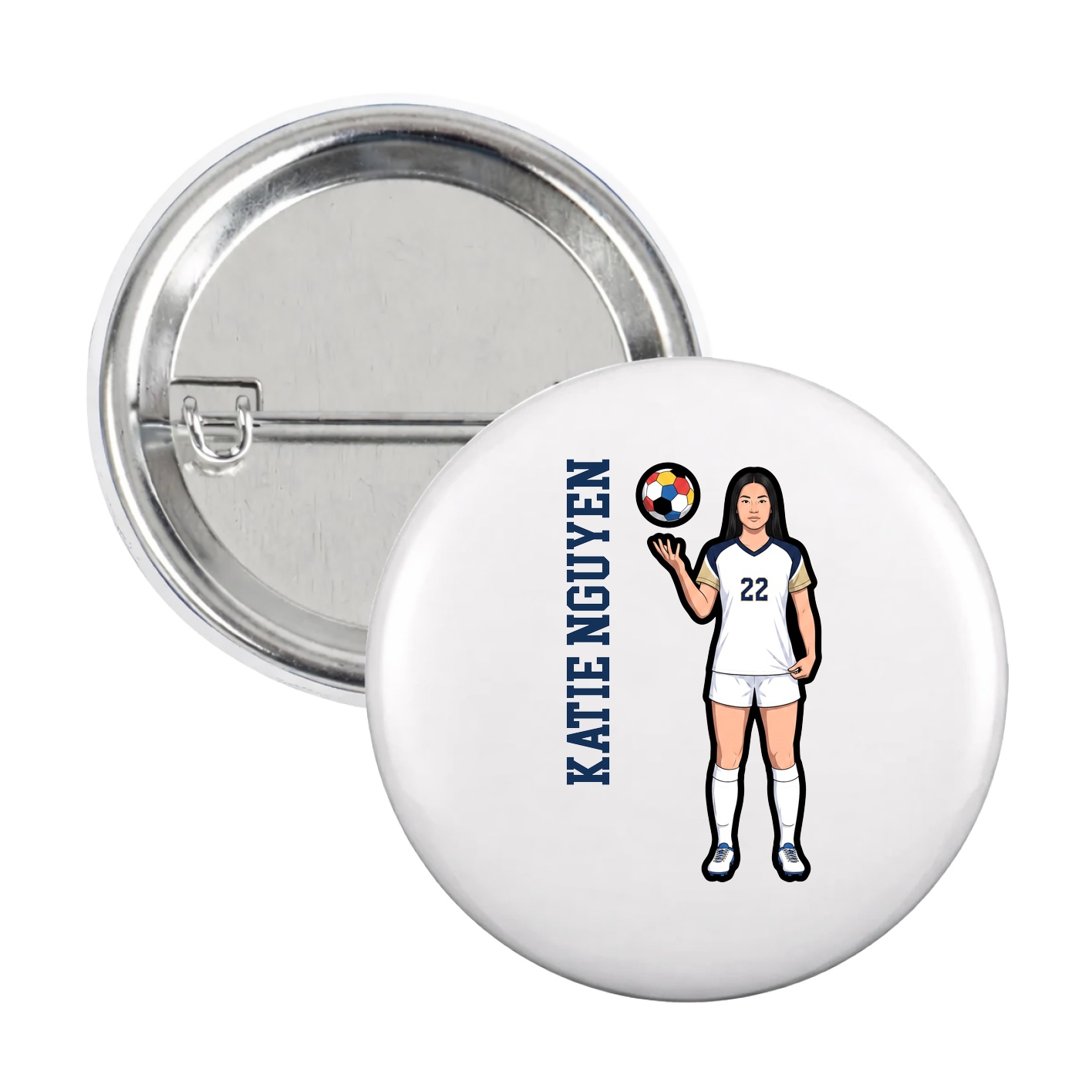 Game Day Button — Name Vertical in White