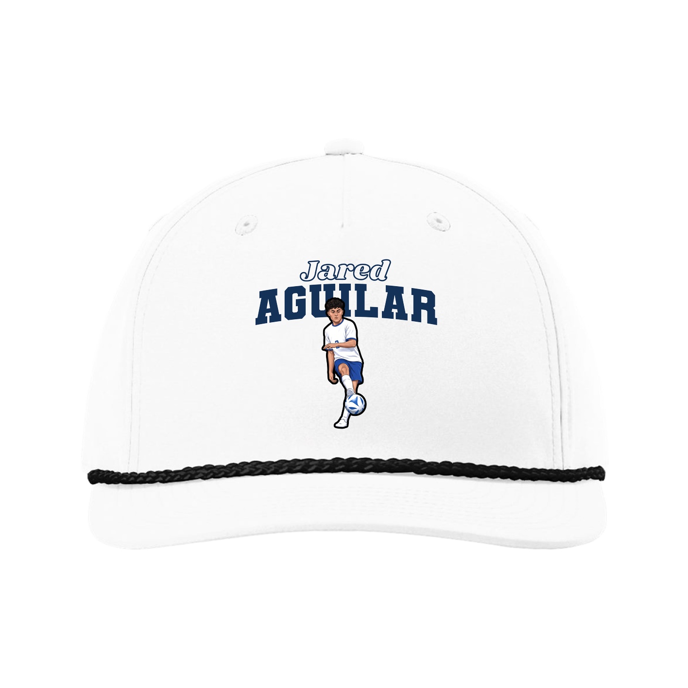 Five-Panel Classic Rope Cap — Name Arch in White