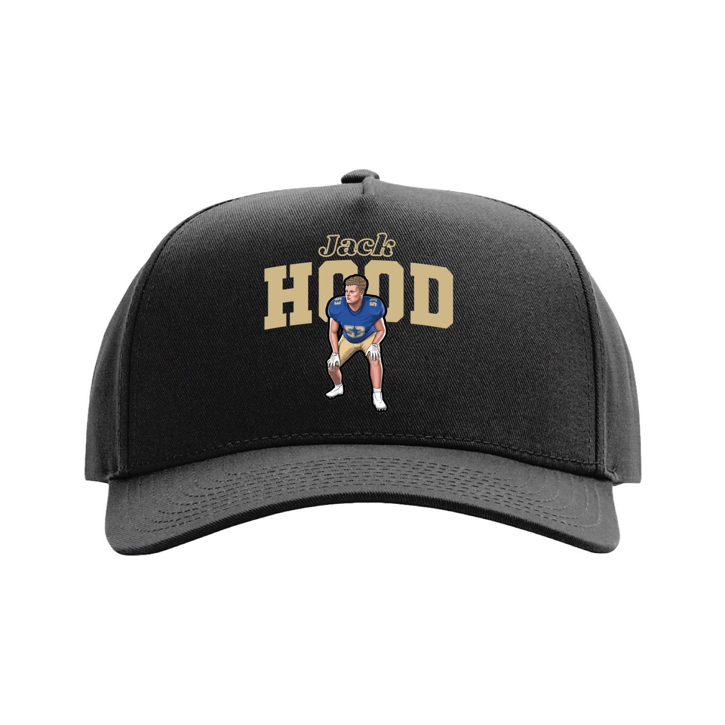 Full Fabric Five-Panel Champ Cap — Name Arch in Black