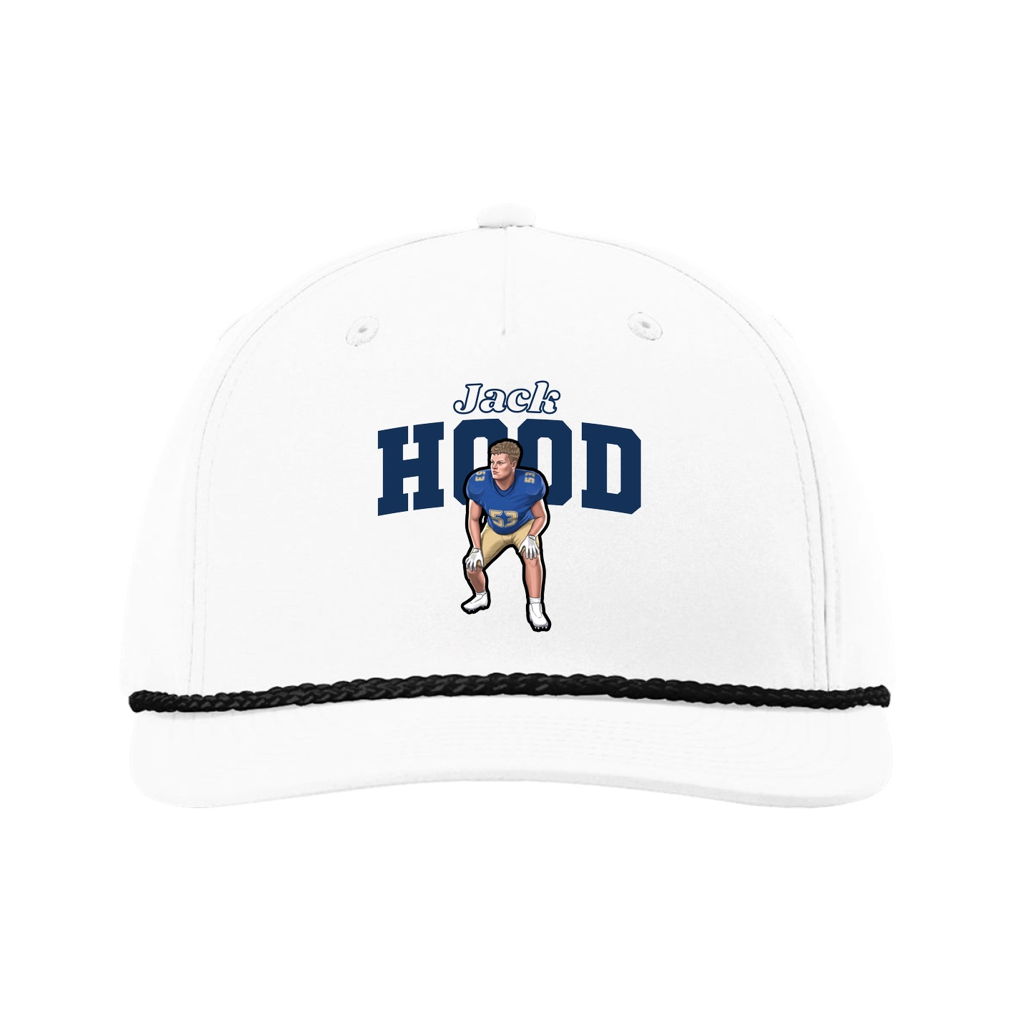 Five-Panel Classic Rope Cap — Name Arch in White