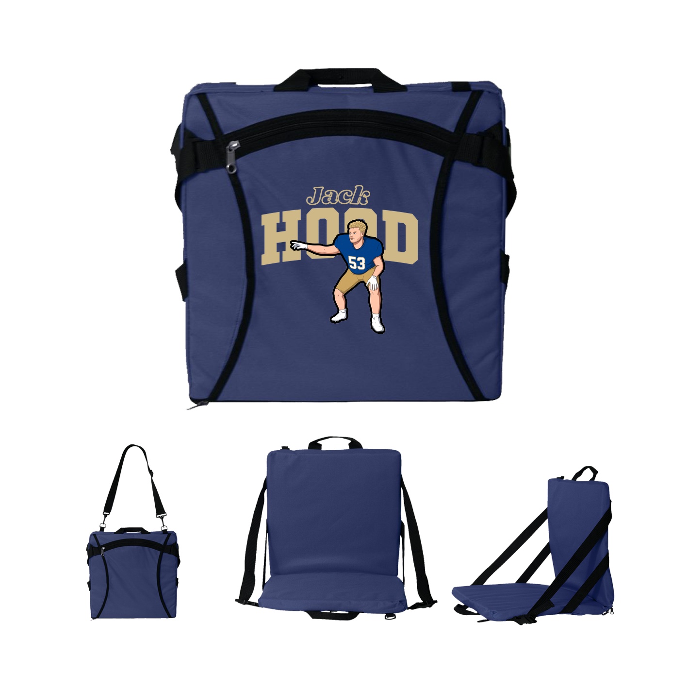 Folding Stadium Seat — Name Arch in Navy