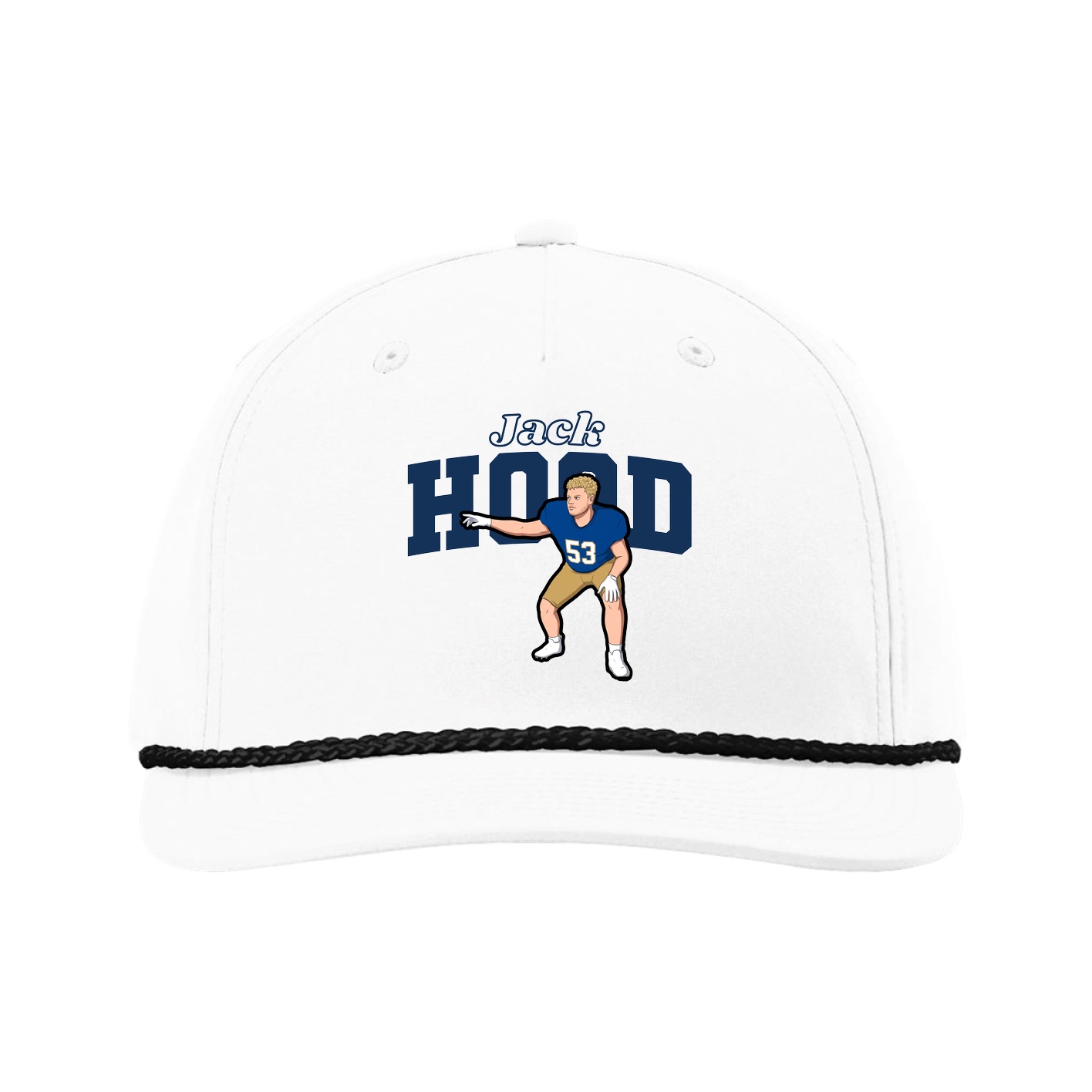 Five-Panel Classic Rope Cap — Name Arch in White