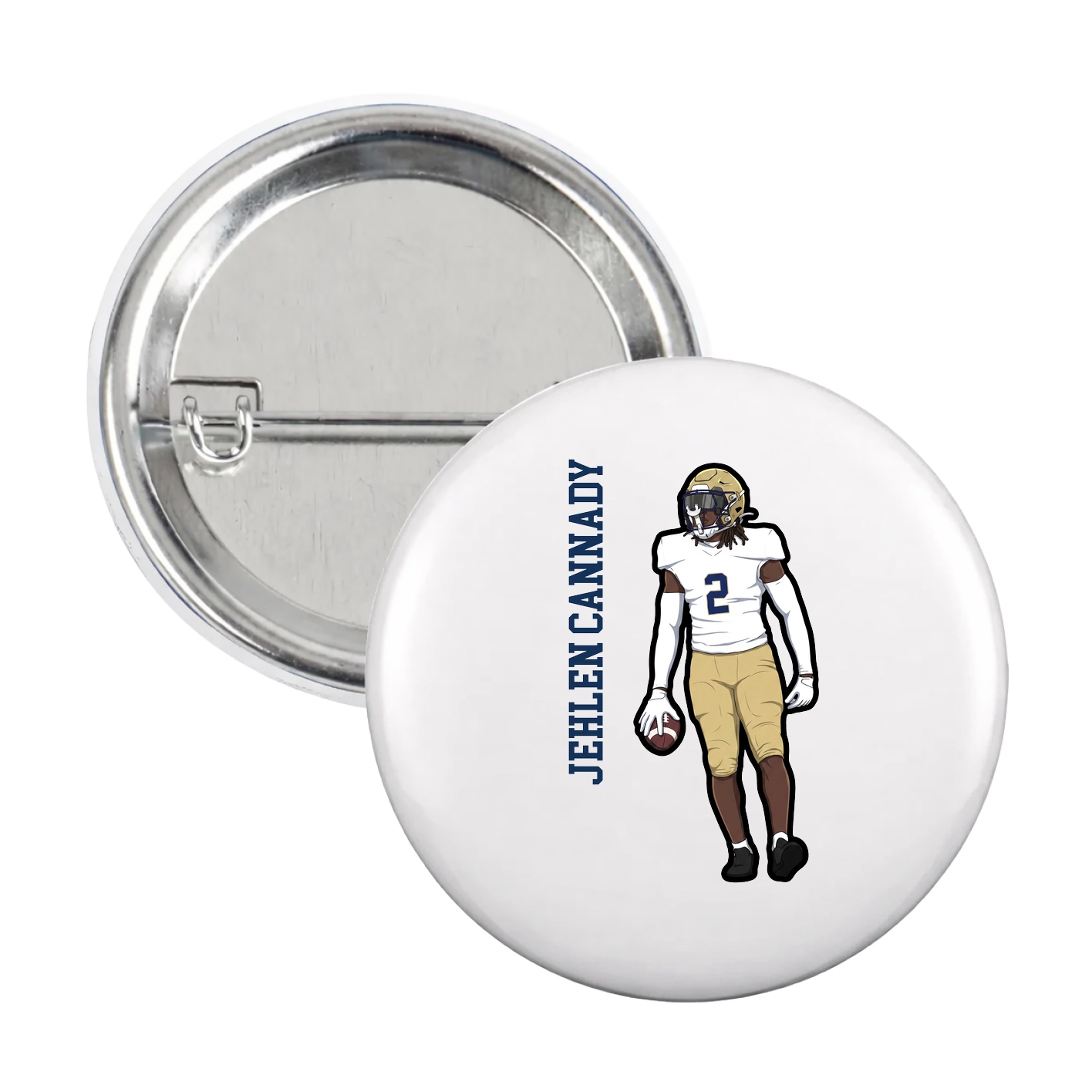 Game Day Button — Name Vertical in White