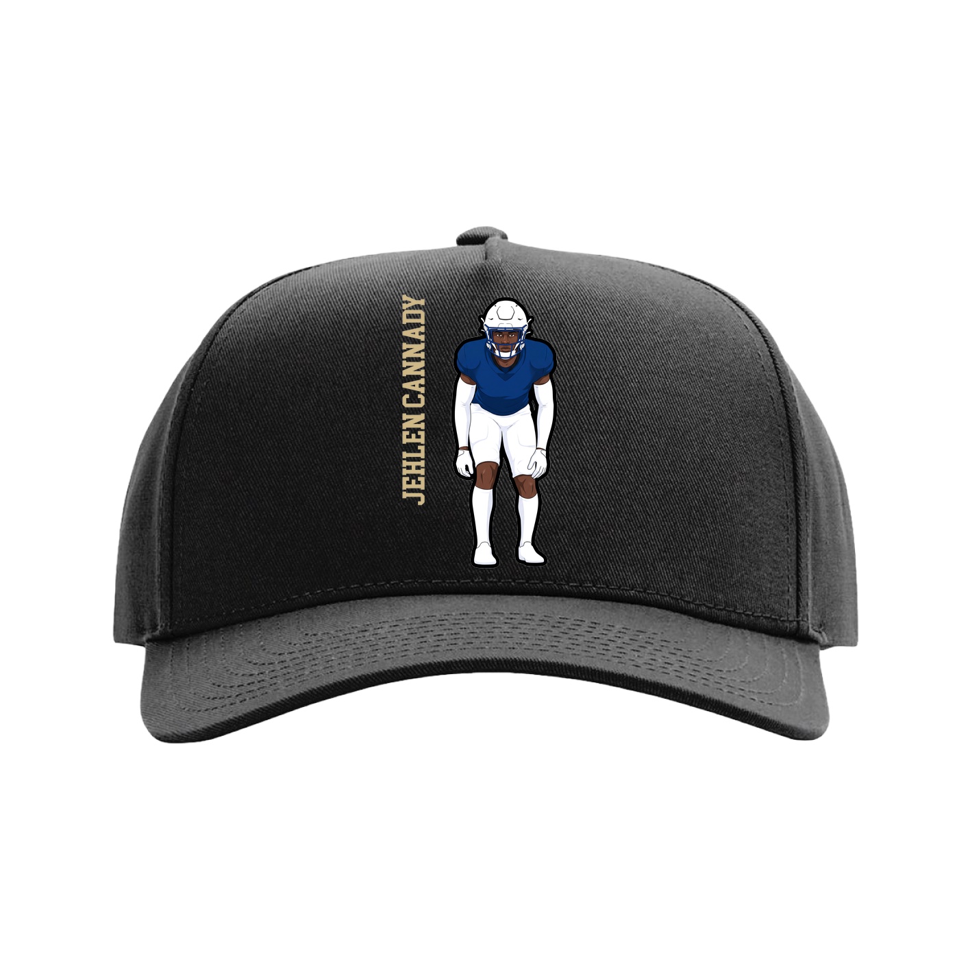Full Fabric Five-Panel Champ Cap — Name Vertical in Black