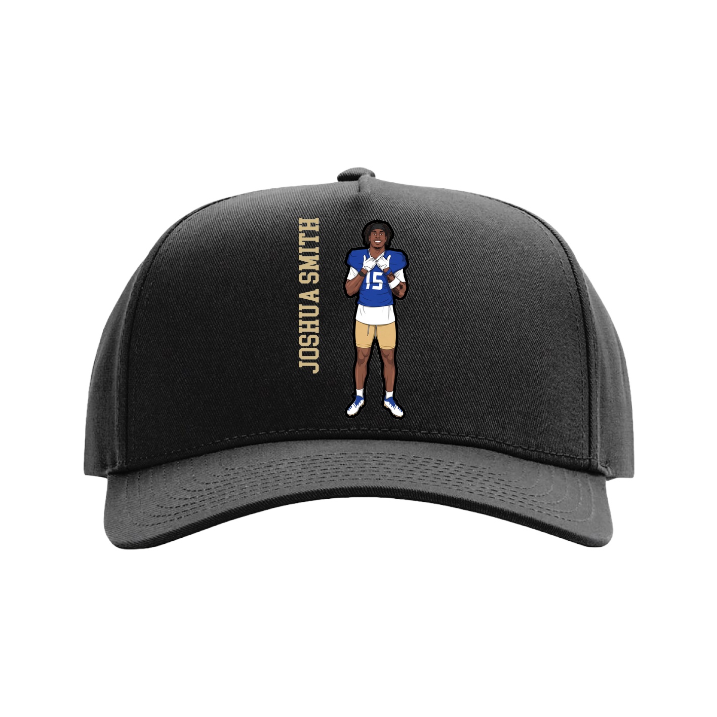Full Fabric Five-Panel Champ Cap — Name Vertical in Black
