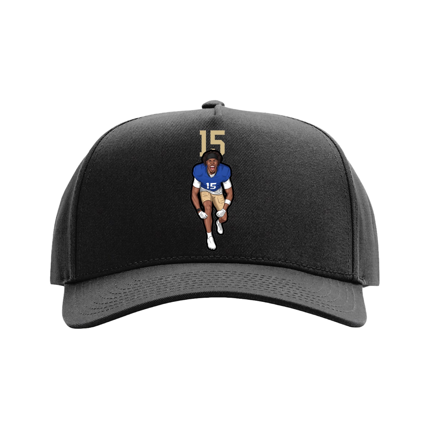 Full Fabric Five-Panel Champ Cap — Number Top in Black