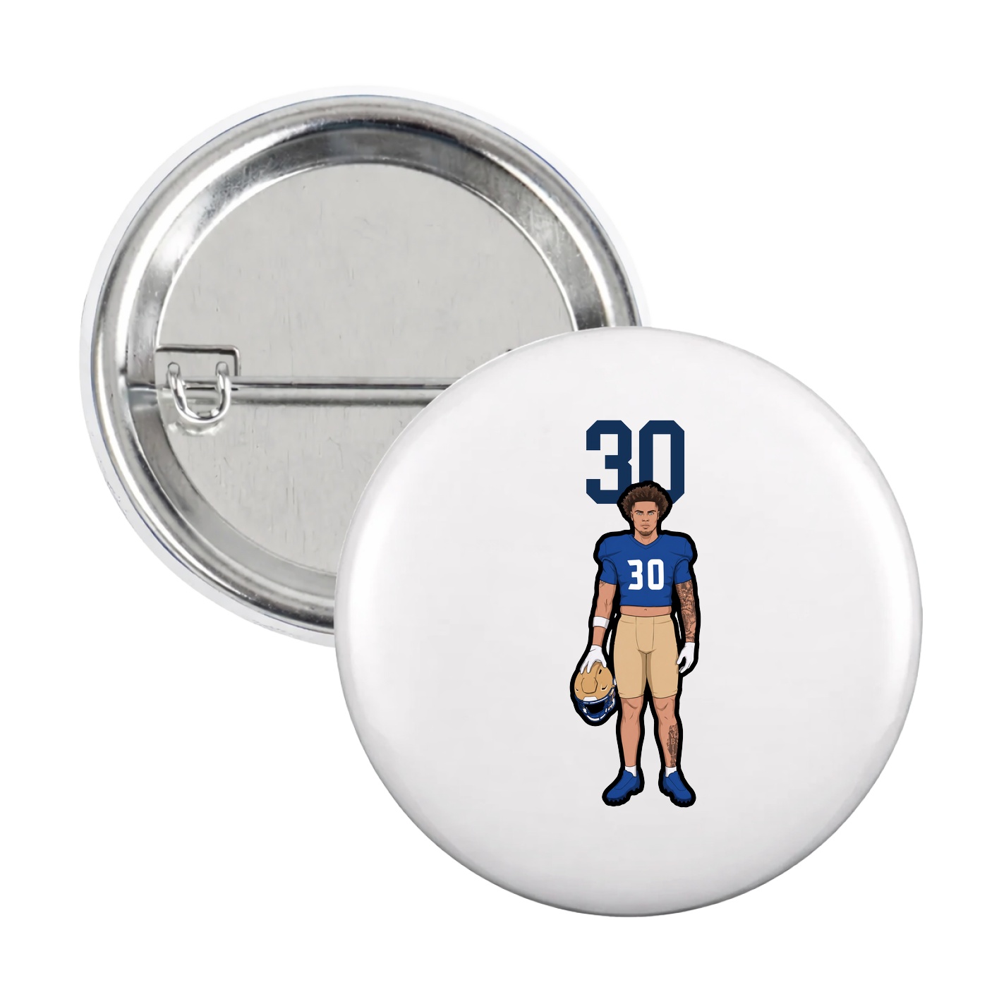 Game Day Button — Number Top in White