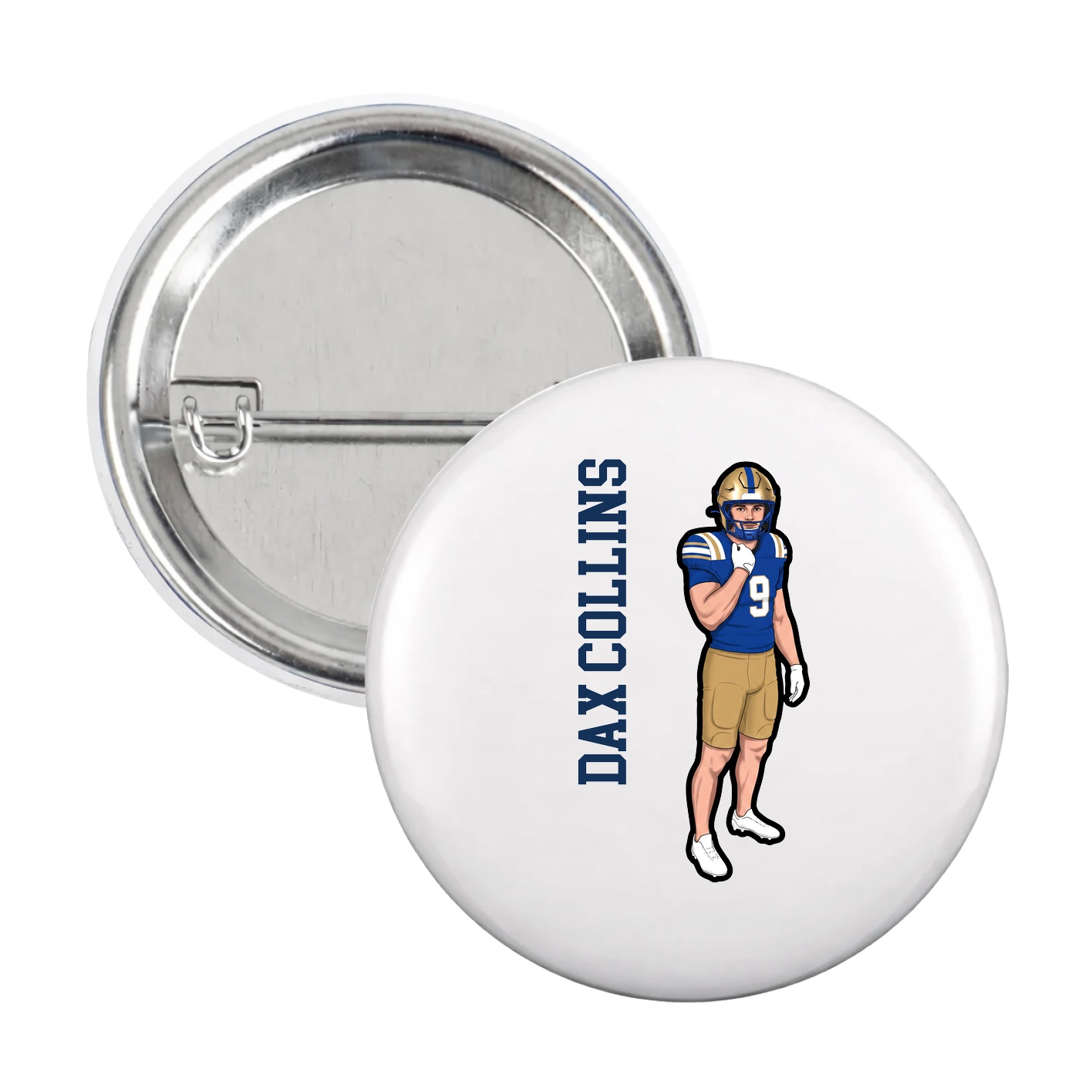 Game Day Button — Name Vertical in White