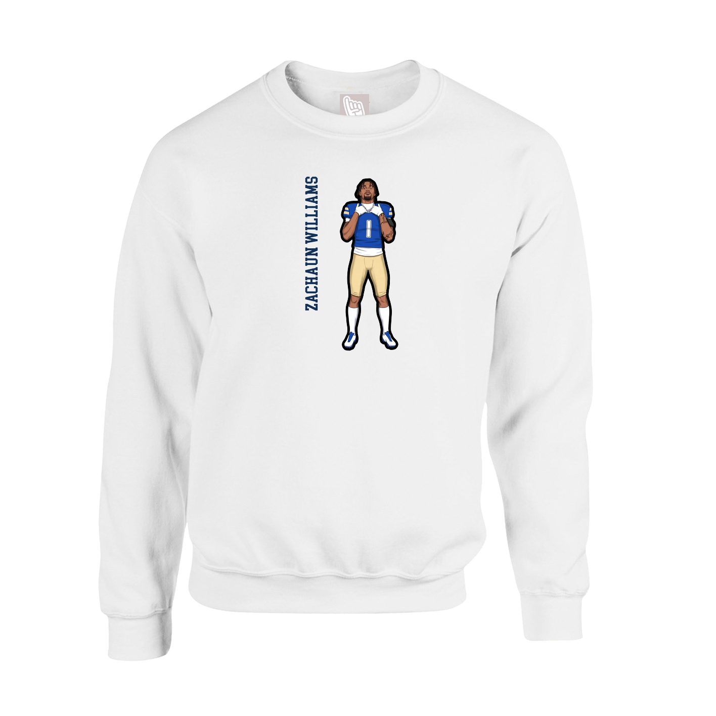 Fleece Crew — Name Vertical in White