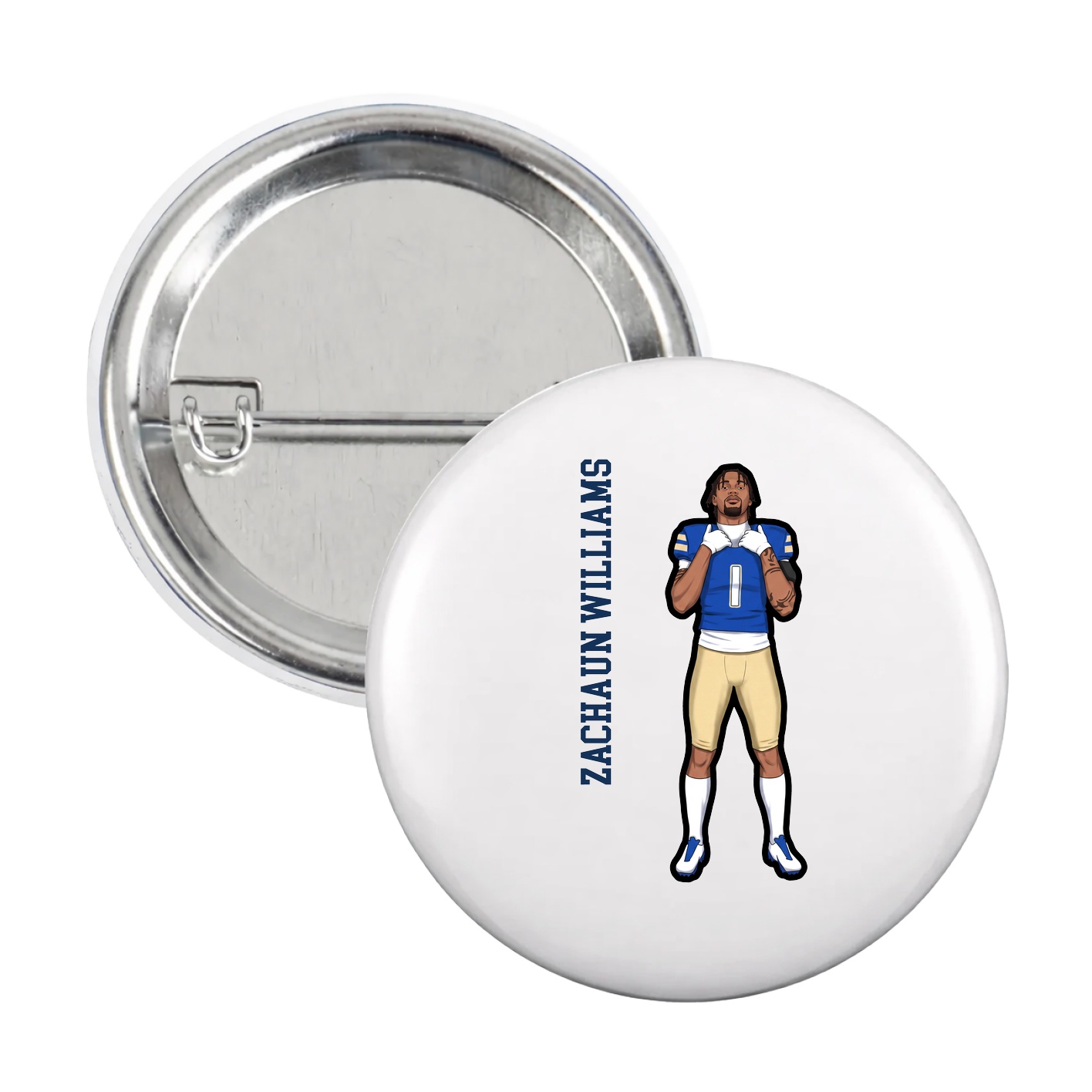 Game Day Button — Name Vertical in White