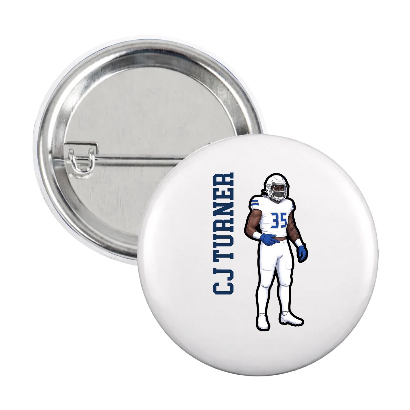 Game Day Button — Name Vertical in White