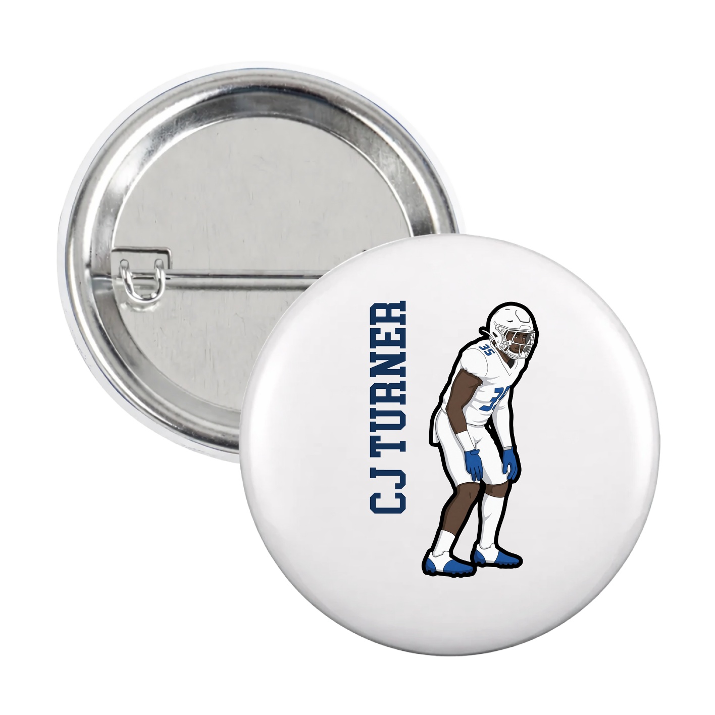 Game Day Button — Name Vertical in White