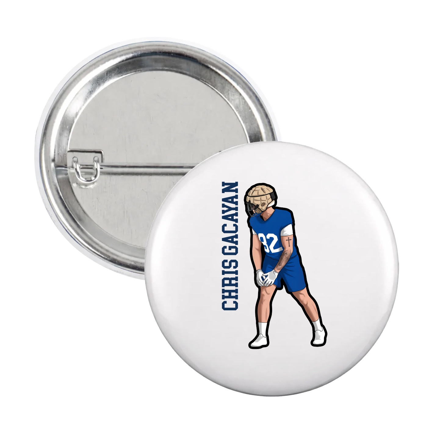 Game Day Button — Name Vertical in White