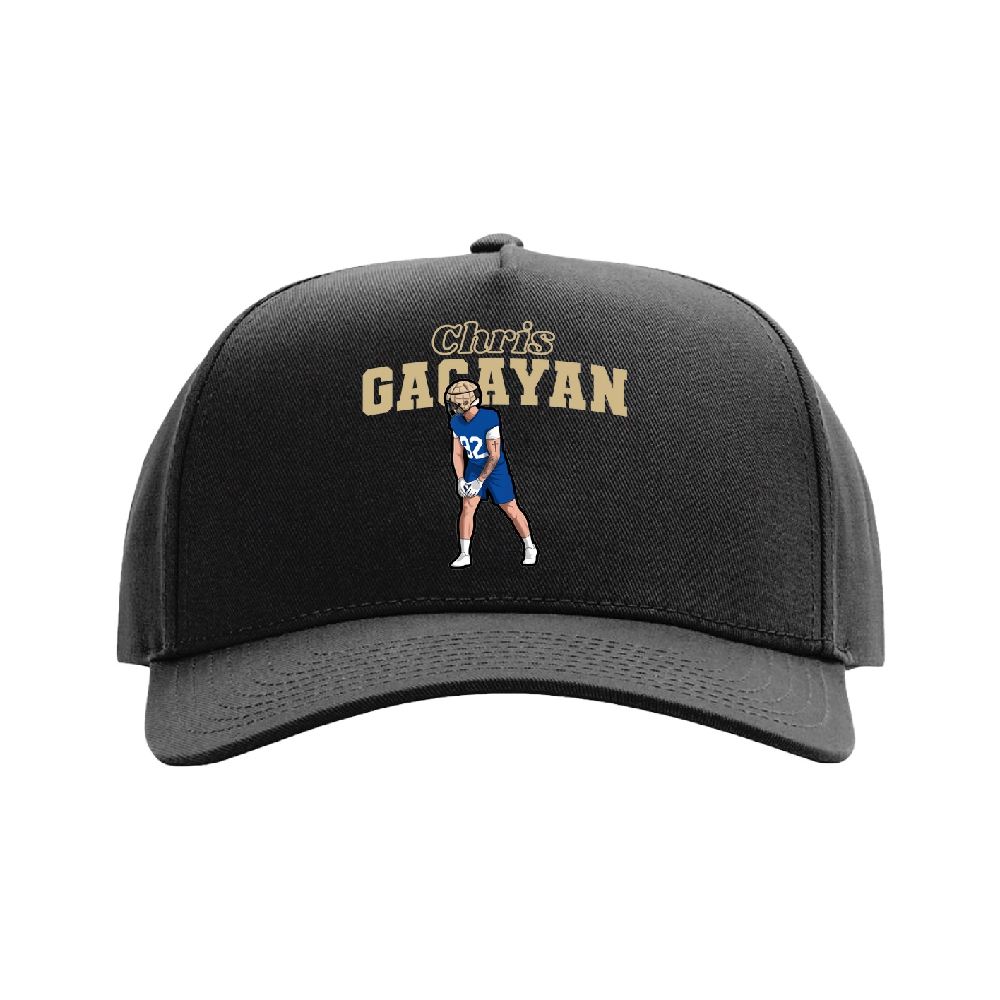 Full Fabric Five-Panel Champ Cap — Name Arch in Black